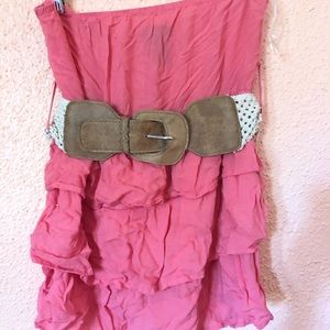Pink Strapless shirt w. Belt